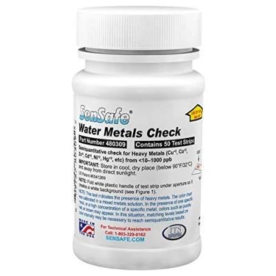 Afbeelding van Drinkwatertest voor metalen (meet de totale hoeveelheid zoals koper Cu+2, kobalt Co+2, zink Zn+2, cadmium+2, nikkel Ni+2, lood Pb+2, kwik Hg +2) snelle resultaten (50 teststrips).