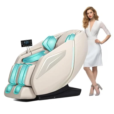 Afbeelding van HealthRelife Massagestoel voor het hele lichaam met Bodyscan 4D robothanden intelligente Shiatsu massagestoelkussen spraakfunctie, rugverwarming (wit)