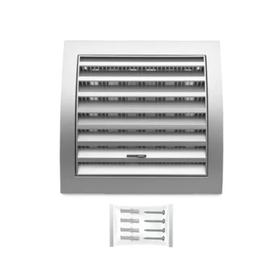 Afbeelding van H&amp;C VENT Ventilatierooster 150 x mm Zilver met schuif en bescherming tegen insecten HVAC Afzuigkap Kanaalkap ABS Pijp Vierkant Luchttoevoersysteem