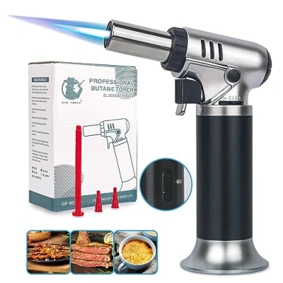 Afbeelding van VORHOT Instelbare flambeerbrander, keukenbrander met gasweergave, navulbare bunsenbrander veiligheidsslot, brander voor keuken, crème brulée, camping, grill (butaan niet inbegrepen)