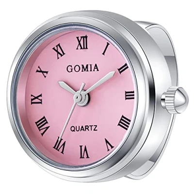 Afbeelding van JewelryWe Mannen Vrouwen Vinger Horloge Nieuwigheid Verstelbare Ring Ronde Wijzerplaat Romeinse Cijfer Quartz Ringen, voor Moederdag, Zilver roze