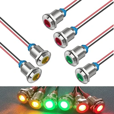 Afbeelding van GUUZI 6 stks 12V 24V 12mm LED paneel Pilot Dash Waarschuwingslampje Indicatielampje Lamp Lampen Directionele (Rood/Geel/Groen)