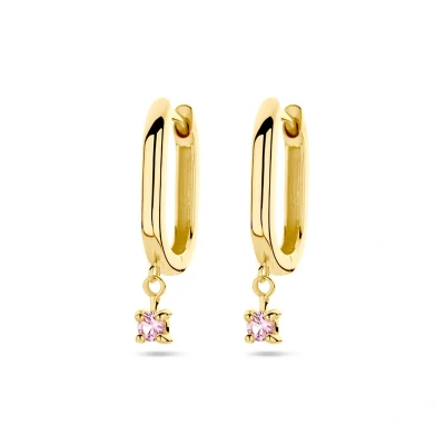 Afbeelding van Klapoorringen met Roze Saffier 14K Geelgoud Elegant en Luxueus