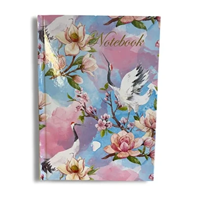 Afbeelding van Maturi A5 notitieboek met harde kaft, Magnolia bloemen en kranen ontwerp goudfolie detaillering glanzende afwerking
