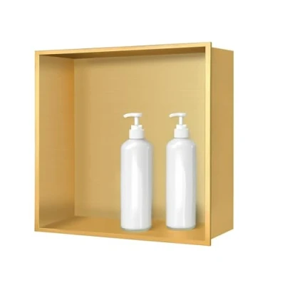 Afbeelding van sunrik Badkamernis, wandnis voor douche, roestvrij staal, enkele laag, inbouwdouchenis, 30 x 10 cm, goud