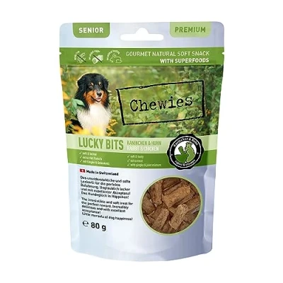 Afbeelding van Chewies Lucky Bits Hondenlekkernij voor konijnen en kip, zonder granen, zacht met veel eiwitten superfoods zoals biergist of ginkgo, suiker (80 g)