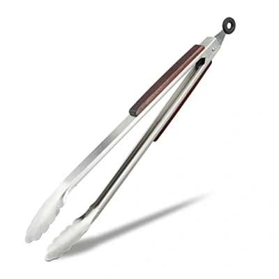 Afbeelding van relaxdays keukentang rvs bbq tang houten handvat serveertang grilltang 38 cm