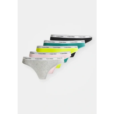 Afbeelding van Calvin Klein Underwear Thong ICON LOGO 5 PACK String, Dames, Maat: XS, Black/grey heather/pink/teal/lemon