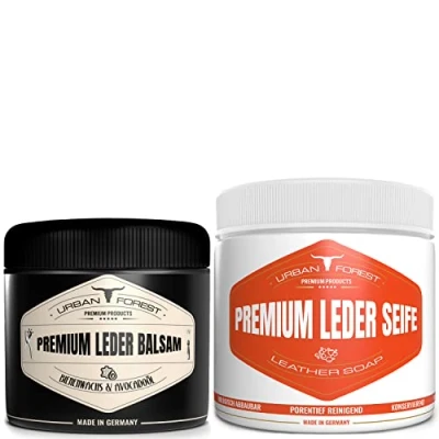 Afbeelding van Urban Forest Leerzeep/zadelzeep, 500 ml + leerbalsem 250 ml, met natuurlijke bijenwas, als spaarset voor leerverzorging, leerimpregnatie en reiniging in premium kwaliteit