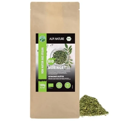 Afbeelding van Alpi Nature bio moringa (100 g) laat gedroogd moringate van gecontroleerde organische teelt morerende bladeren gesneden 100% natuurlijke thee zonder additieven