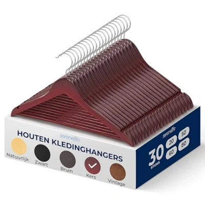 Afbeelding van SereneLife Kleerhanger Houten Hangers Antislip Ruimtebesparende Kledinghangers met 360 Draaibare Haak en Inkepingen 30 Stuks Duurzaam Sterk voor Hemden, Truien, Hoodies, Jurken