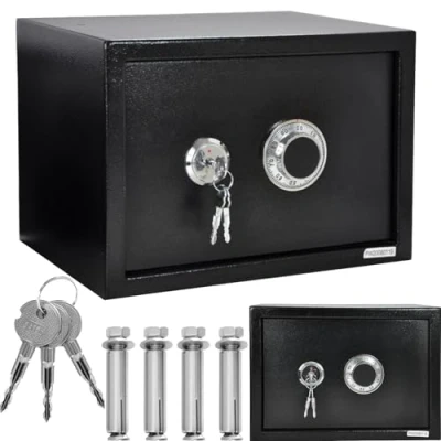 Afbeelding van Safe kluis meubelkluis met mechanisch cijferslot + dubbelbaardslot, kastkluis, geldkast, wandkluis, incl. 2x sleutel 6kg 9kg (350x250x250 zwart)