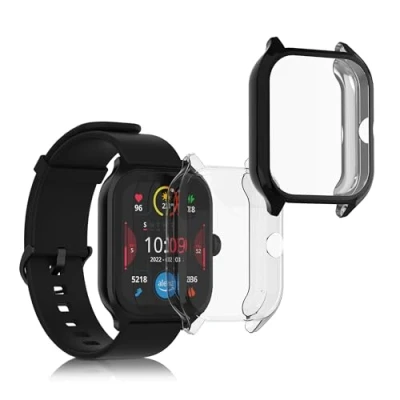 Afbeelding van kwmobile 2x smartwatch hoes geschikt voor Huami Amazfit GTS 4 hoesje Siliconen sporthorloge cover Activity tracker case in transparant / zwart