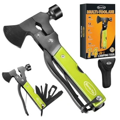 Afbeelding van RoverTac Multitool Bijl, Camping Essentials Survival Gear, Menselijke geschenken, Papa geschenken voor mannen man hem, 14 in 1 Multi Tool kamperen wandelen