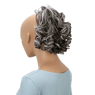 Afbeelding van CAISHA Haarstukje Scrunchy Updo Kapsels Bruidskapsels Volumineus Krullend Rommelig Knotje Chocoladebruin Grijze Streep G29L