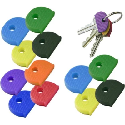 Afbeelding van 8 Stuks Sleutelring Diverse kleuren sleutelringen caps Sleutel labels Sleutelhoes Hoesjes voor sleutels Sleutellabels