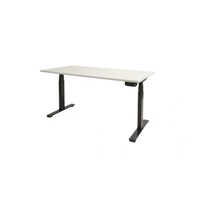 Afbeelding van Dextro plus zit/sta 140x80cm, electrisch hoogte verstelbare werkplek, T poot frame. Frame kleur zwart (RAL9005) en blad krijtwit.