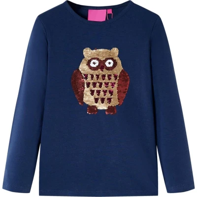 Afbeelding van vidaXL Kindershirt met lange mouwen uil van pailletten 104 marineblauw