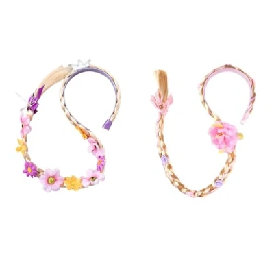Afbeelding van JDCMEI 2 stuks haarband prinsessenvlecht, Raponsje pruik kinderen meisjes pruiken haartouw voor blonde prinses vlecht met kroon en bloemen maskerade cosplay