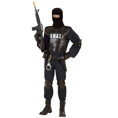 Afbeelding van Widmann Politie &amp; Detective Kostuum S.w.a.t Officier Volwassen Man Zwart Large Carnavalskleding Verkleedkleding