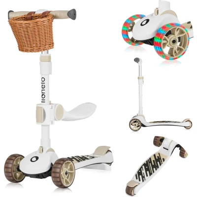 Afbeelding van Lionelo Franky 2 in 1 fiets en step voor kinderen tot 50 kg, geschikt van 7 jaar, met verstelbare zitting stuur, led wielen, versterkt frame, antislip stavlak, mand (beige, Franky)