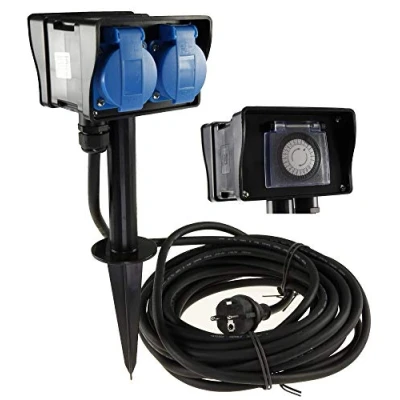 Afbeelding van Stopcontact met grondspies en timer, 2 voudig 10m