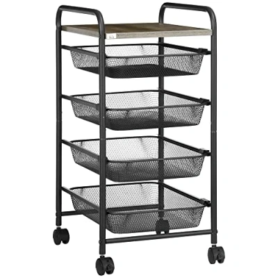 Afbeelding van HOMCOM Trolley met 4 manden en een plank 850 257V00