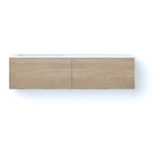 Afbeelding van Looox solid facet 140 cm surface bovenblad wasbak 500 mm links wooden meubel met 2 lades old grey swf1400 l