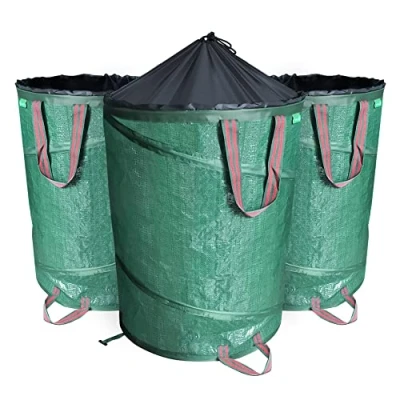 Afbeelding van VOUNOT 3 x vuilniszakken, 100 l, pop up tuinafvalzakken, met handgrepen, opvouwbaar en herbruikbaar