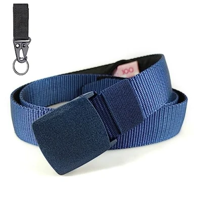 Afbeelding van BLAINDERS Anti diefstal riem voor op reis, met geheime zak ritssluiting aan de binnenkant, geen luchthaven, verkrijgbaar in 6 kleuren, gratis karabijnhaak als cadeau., Blauw, L