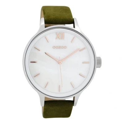 Afbeelding van OOZOO Timepieces Zilverkleurige horloge met groene leren band C8603