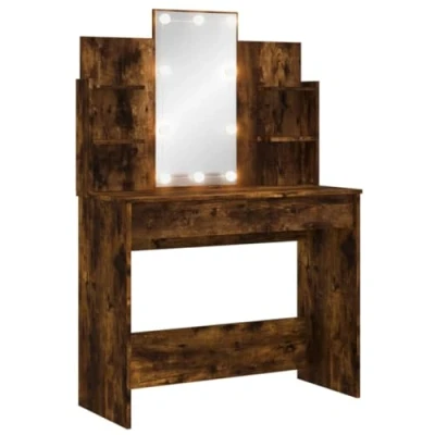Afbeelding van vidaXL Kaptafel met LED verlichting 96x40x142 cm gerookt eikenkleurig