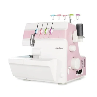 Afbeelding van MEDION overlock naaimachine SO90 (elektrisch, 90 watt, LED lampje, one pass snijden, uitgebreide accessoires, MD19169) roze