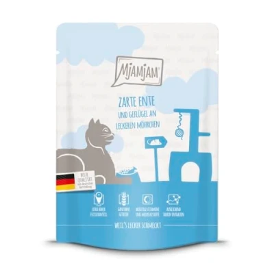 Afbeelding van 24x 300g MjAMjAM Squeeze malse eend &amp; gevogelte met smakelijke wortelen nat kattenvoer