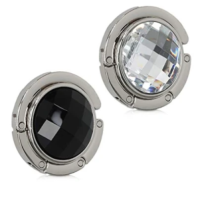 Afbeelding van kwmobile Tassenhaken voor tafel Set van 2 Draagbare tashangers Opvouwbare tassenhangers Met leuk design In zwart / wit zilver