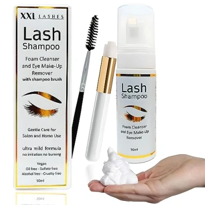Afbeelding van XXL Lashes wimpershampoo voor wimperverlengingen, schuimreiniger, make upreiniger, upremover, 50 ml incl. wimpershampooborstel