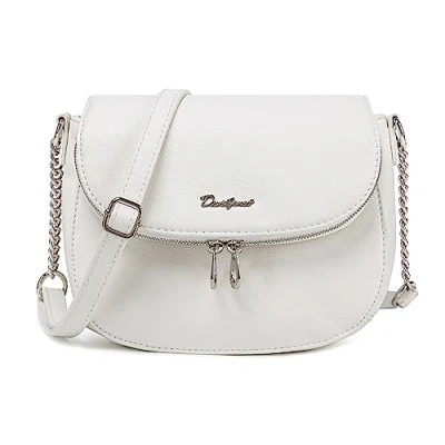 Afbeelding van David Jones Kleine Tas voor dames Schoudertas met kettingen van PU leer ritssluiting klep 2 vakken stadstas telefoon, reizen, werk, winkelen elegant, Wit, Eén maat,