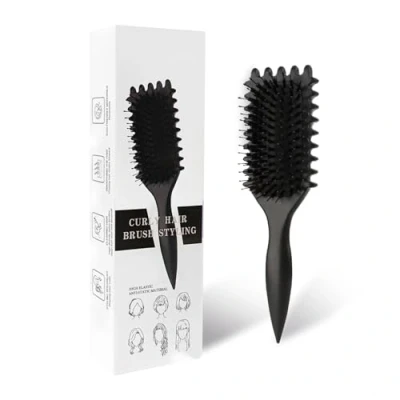 Afbeelding van Curl Defining Brush, Define Styling haarborstel voor het kammen en vormgeven van mannen vrouwen krullen om trekken te verminderen, nylon haren, krulverbetering, unisex (zwart)