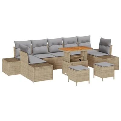 Afbeelding van vidaXL 10 delige Tuin Sofa Set met Kussens Beige Poly Rattan Acacia