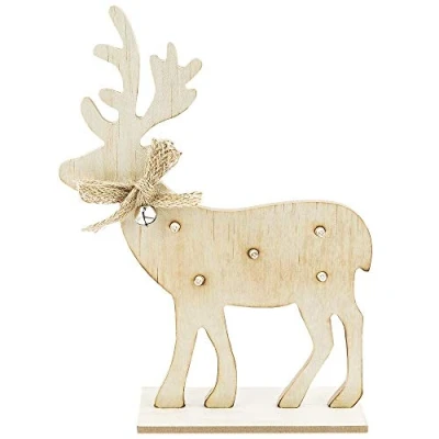 Afbeelding van Led decoratie rendier van hout, rendier: 23 cm x 17 0,5 cm, met voet, 5 leds, warmwit, ideaal om te knutselen of als kerstdecoratie