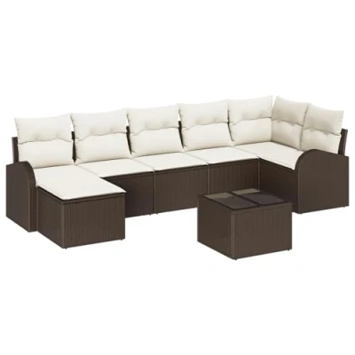 Afbeelding van vidaXL 7 delige Tuin Sofa Set met Kussens Grijs Poly Rattan