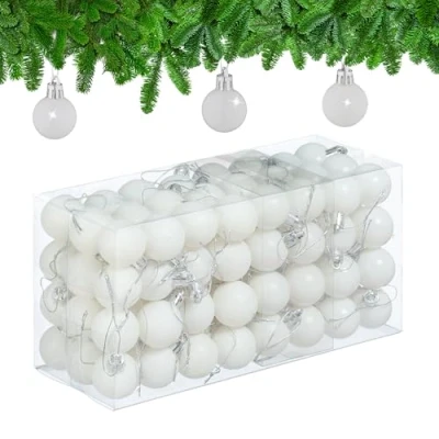 Afbeelding van Relaxdays kerstballen kerstboomversiering kerstboomballen set van 96 onbreekbaar wit