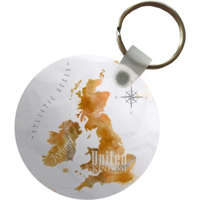 Afbeelding van Sleutelhanger Wereldkaart Engeland Waterverf Plastic Rond Uitdeelcadeautjes