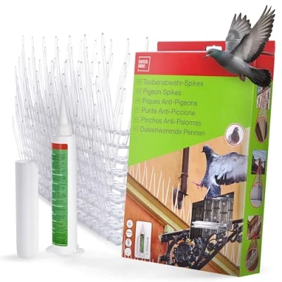 Afbeelding van SWISSINNO duivenwerende spikes 300cm vogelwerend 9x à 33cm incl. siliconenbuis langdurige bescherming voor onmiddellijke plaatsing UV bestendig 5 jaar garantie. Gemaakt in de EU.