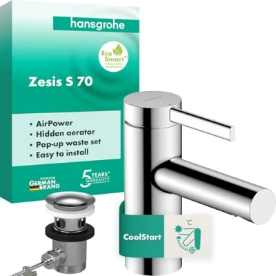 Afbeelding van hansgrohe Zesis S ééngreeps wastafelmengkraan 70 CoolStart met metalen afvoergarnituur, 74714000