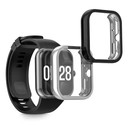 Afbeelding van kwmobile 2x smartwatch hoes geschikt voor Xiaomi Redmi Watch 4 hoesje Siliconen sporthorloge cover Activity tracker case in zwart / zilver