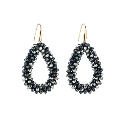 Afbeelding van Oorbellen Druppel Ovale Hanger Facet Kralen Crystal Beads Sparkling Feestdagen Luxe Goudkleurig Zwart/Zilver
