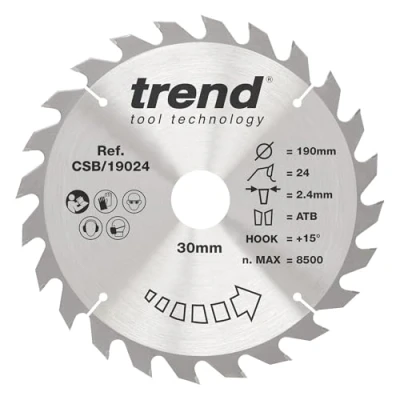 Afbeelding van Trend CraftPro TCT zaagblad voor algemeen gebruik, 190 mm x 24 tanden 30 asgat, wolfraamcarbide getipt, CSB/19024