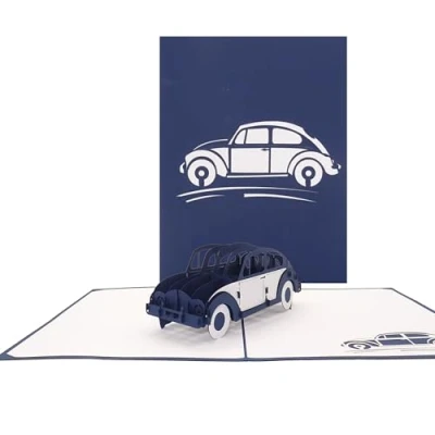 Afbeelding van Pop up kaart auto&quot; in blauw 3D kaart, cadeau, geldgeschenk voor rijbewijs met model auto