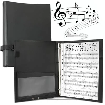 Afbeelding van Eyoloty Muziekmap, koormap, zangmap voor notities tot DIN A4, kunstleer, met schouderriem en 24 pagina&#039;s vakken notities, instrumentisten, muzikanten